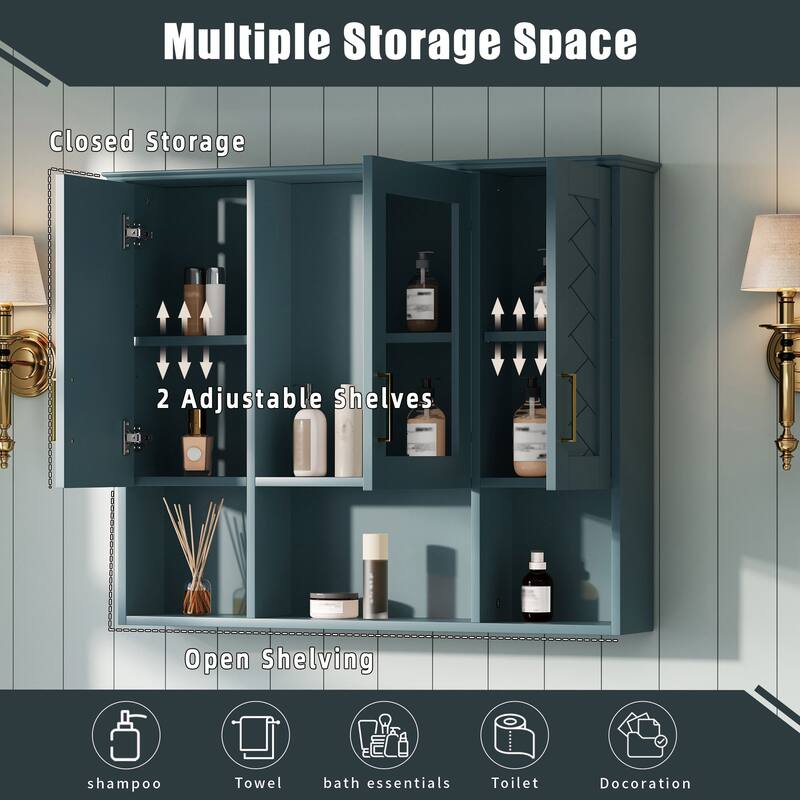 35" 2-in-1 Wall Mounted Medicine Cabinet with Adjustable Shelves & Soft Close Doors, High-Define Mirror with Storage