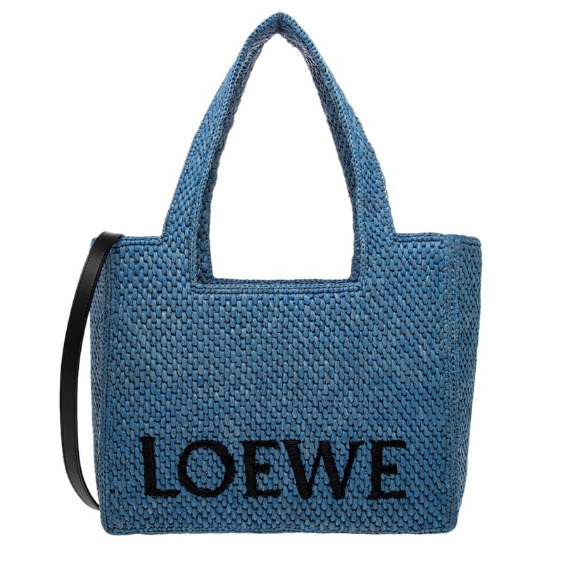 Loewe Medium Font Tote in Raffia - Blue