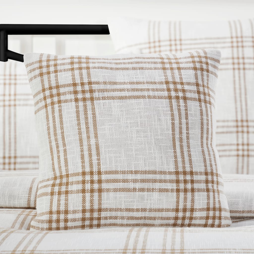 Wheat Plaid Fabric Pillow 18x18