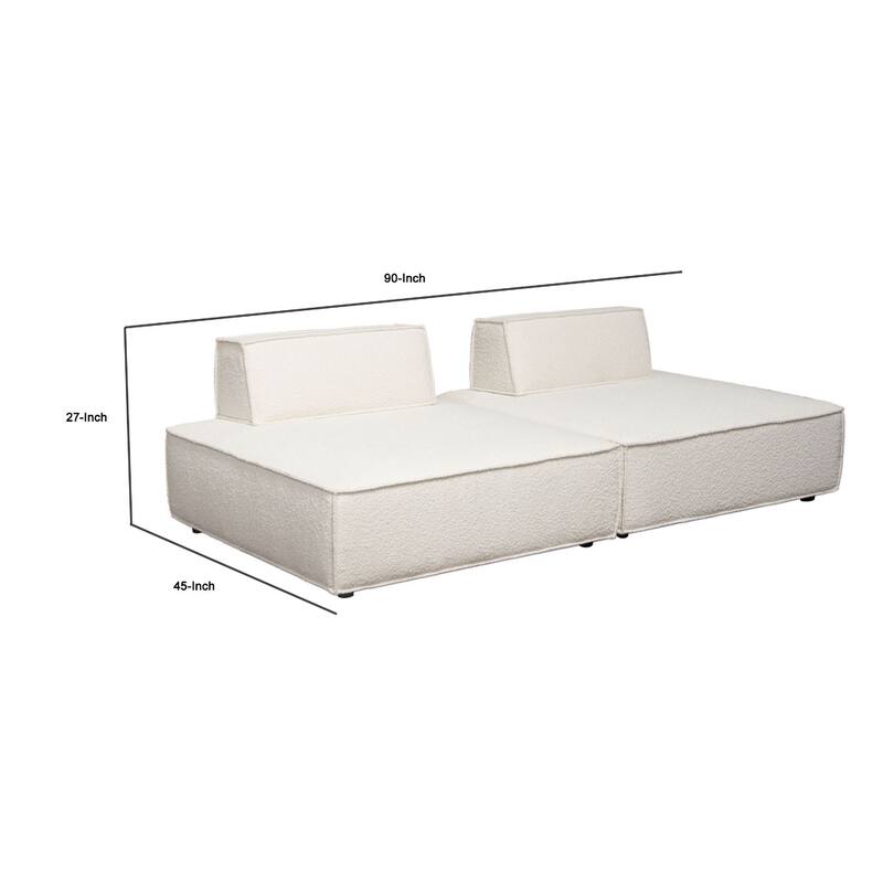 Gada 2 Piece Square Lounger Chairs, Welt Trim Ivory Boucle, Solid Wood