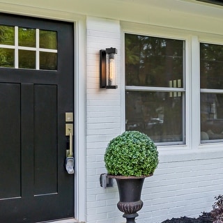 Rennnsan 14 in. 1-Light Industrial Black Linear Cylinder Porch