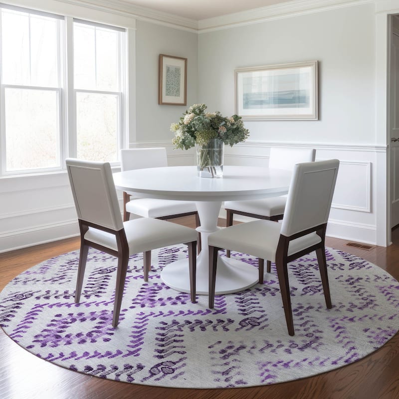 Machine Washable Indoor/ Outdoor Chantille Boho Global Rug - Purple - 8' x 8'