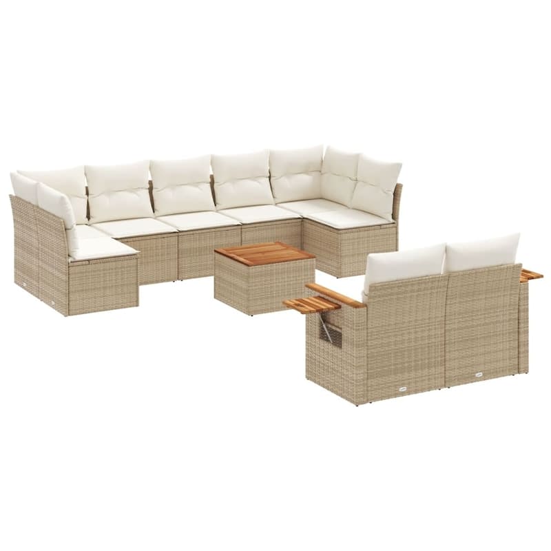 vidaXL Patio Sofa Set with Cushions Outdoor Conversation Furniture Poly Rattan - 24.4 x 33.5 x 27.2 in