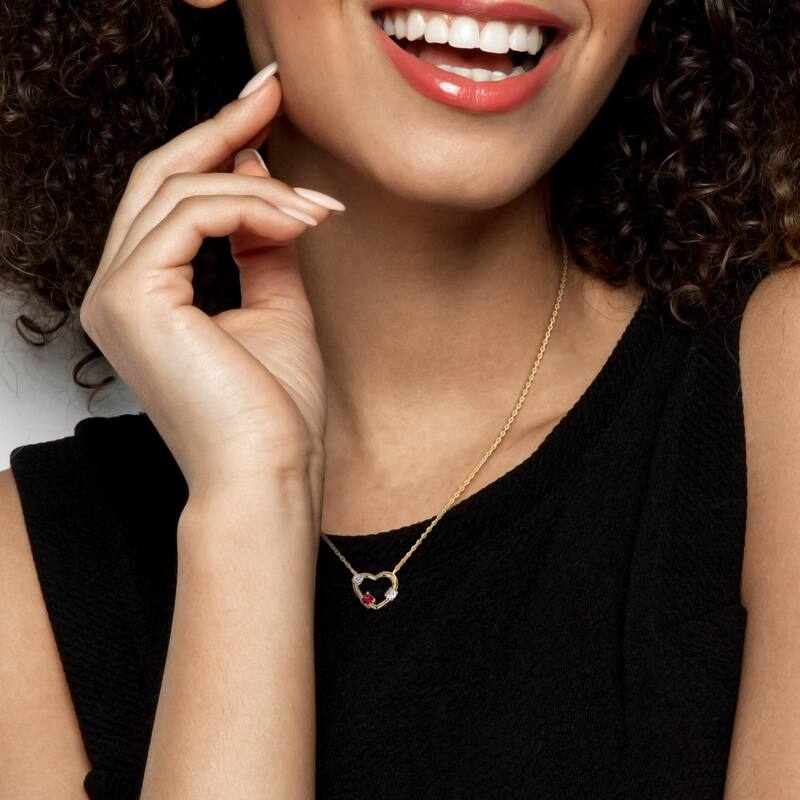 Miadora 1/6ct TGW Created Ruby 1/7ct TW Lab-Grown Diamond Heart Necklace Yellow Silver