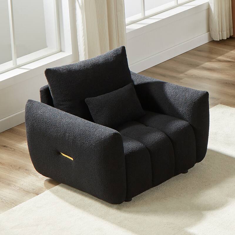 36.8" Teddy Fabric Sofa, Modern Lounge Chair for Apartment, Office, Living Room and Bedroom - Black