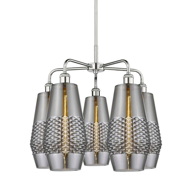 Innovations Lighting 516-5CR-22-25 Windham Chandelier Windham 5 Light - Polished Chrome / Smoked