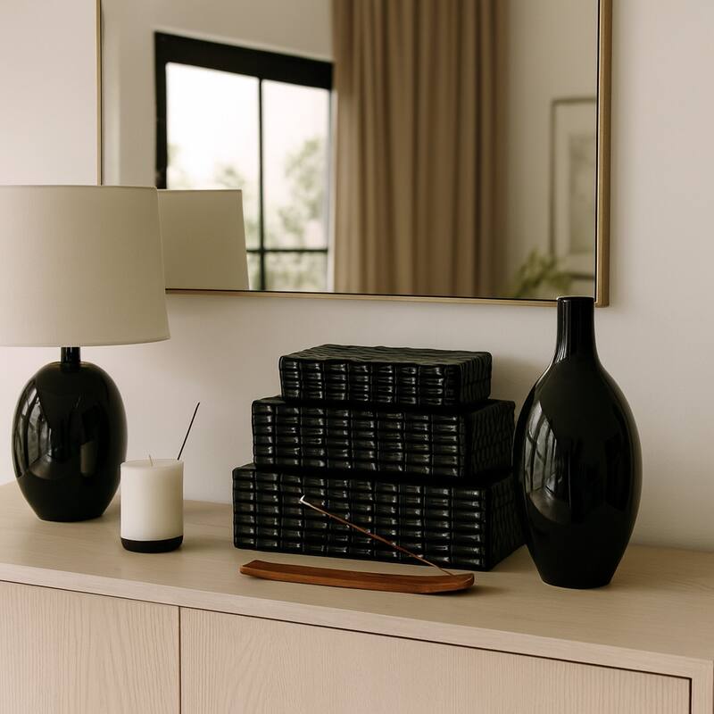 Decorative Box Set with Lid - Set of 3, 12", 11", 10", Blue - 12.0"