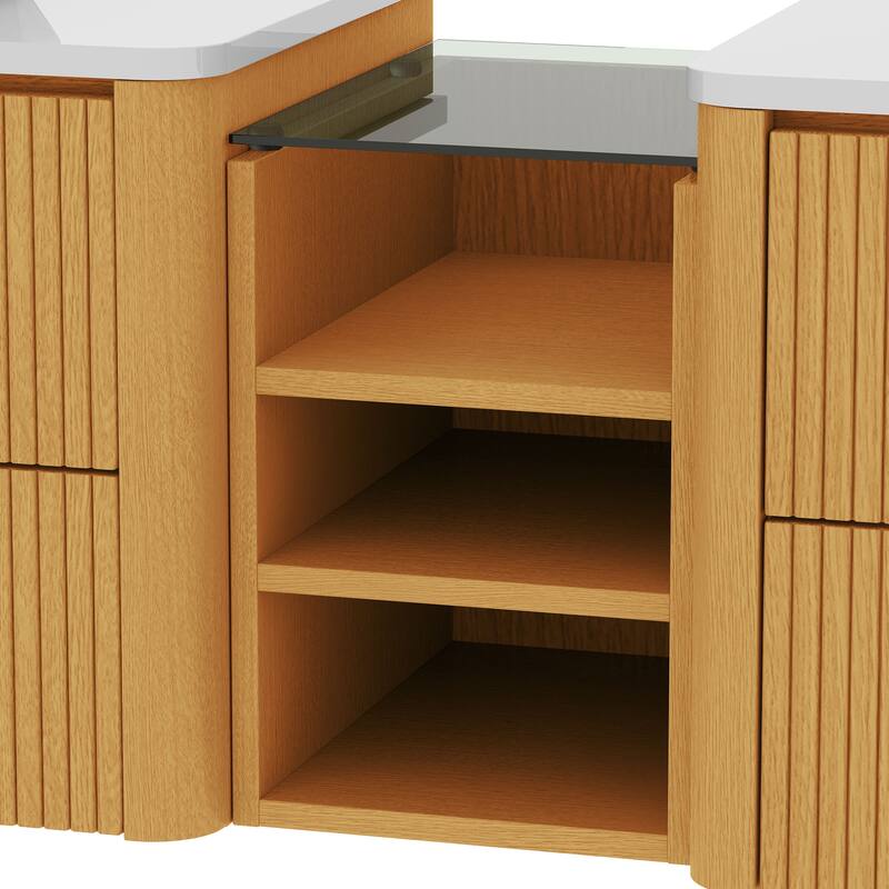 Moasis 72 Inch Floating Bathroom Vanity with Dual Ceramic Basins and 4 Storage Drawers