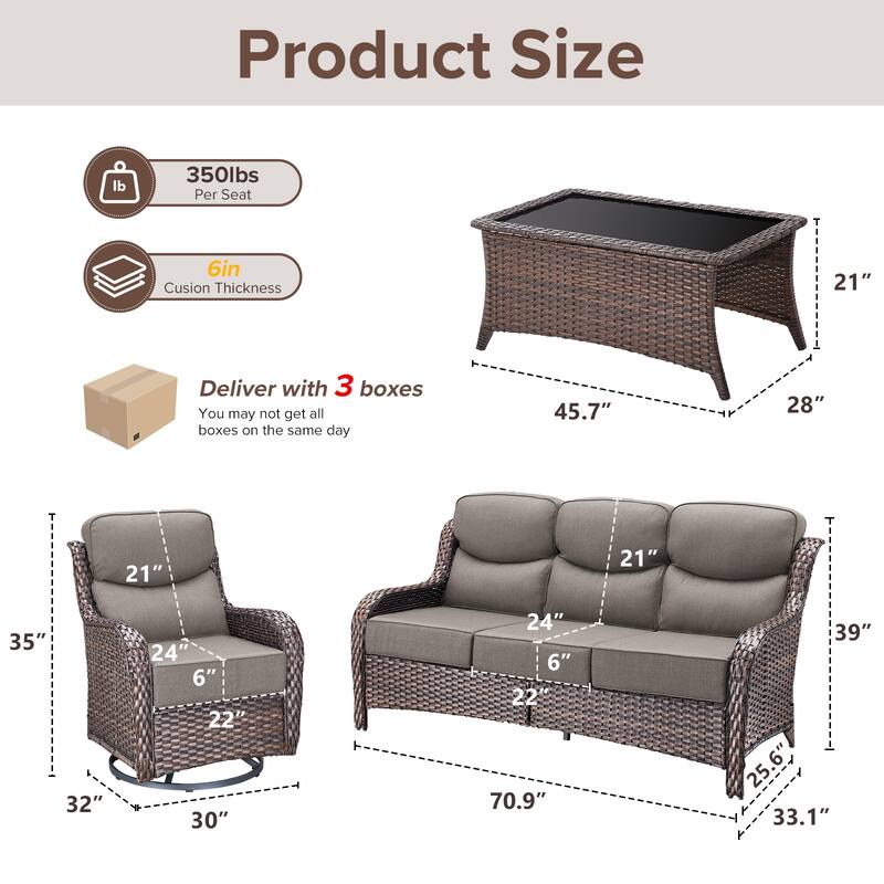 Gymojoy 4-Piece Patio Furniture Set with Swivel Glider Chairs, 6-Inch Ultra-Plush Cushions & Water-Resistant Olefin Fabric