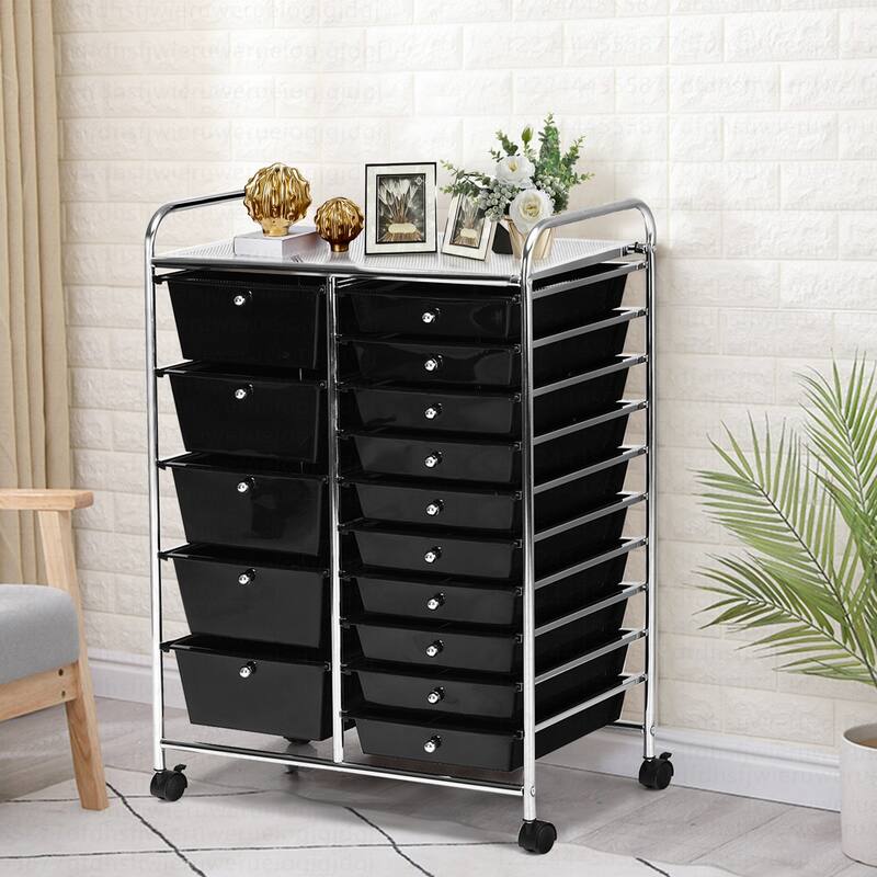 Costway 15 Drawer Rolling Storage Cart Tools Scrapbook Paper Office - See Details