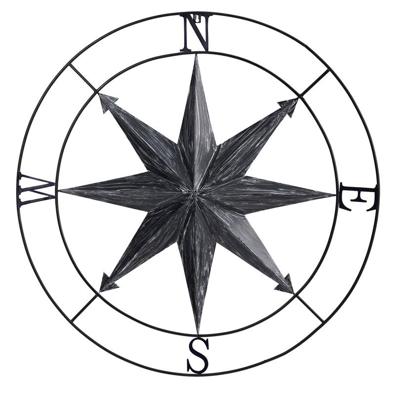 40" Washed Nautical Metal Compass Wall Art Decor