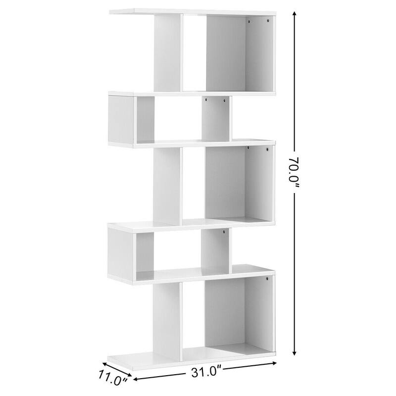 Stylish 5-Tier Geometric Wood Bookshelf - 31" x 11" x 70" (L x W x H)