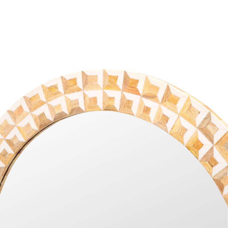 SAFAVIEH Home Aria 29.2-inch Round Antique Ivory/Natural Brown Resin/Mango Wood/MDF Mirror