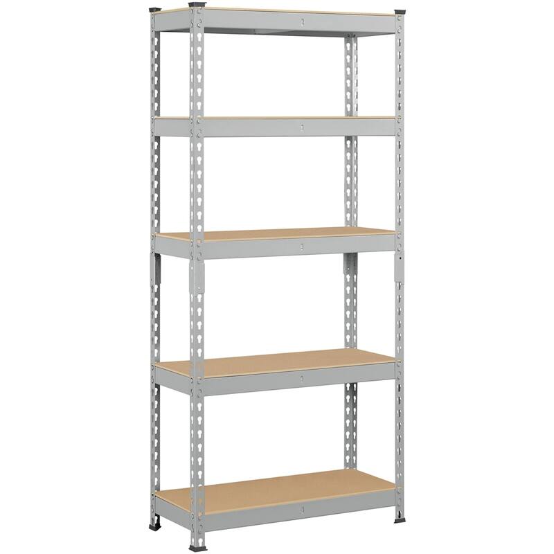 Yaheetech 5 Tiers Boltless Storage Shelf 330lb Capacity for Each Tier,Metal Frame MDF Wood Boards - Light Gray