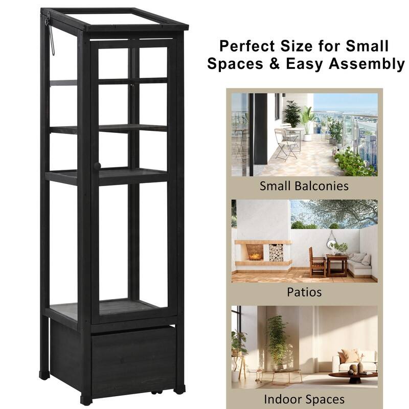 62.4-Inch Tall Wooden Garden Greenhouse - Portable Mini Cold Frame With Movable Storage Box & Adjustable Shelves .