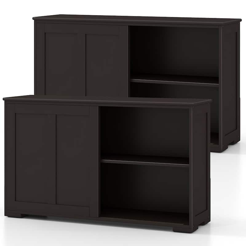 2 PCS Stackable Buffet Sideboard with Sliding Doors & Adjustable Shelf - Brown