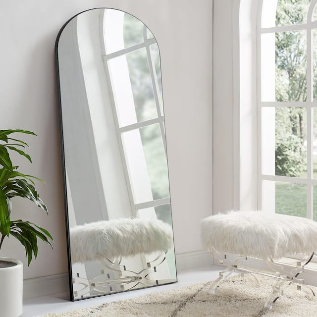 Arched Top Full-length Freestanding/ Leaning/ Hanging Wall Mirror - Black-65×22