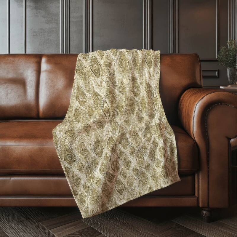 Premium Machine Washable Vintage Diamonds Sherpa Throw Blanket - Mocha - 4'2" x 5'10"