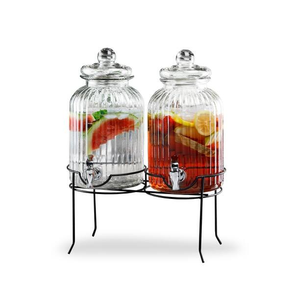Canyon Beverage Dispenser Set/2 With Black Metal Stand