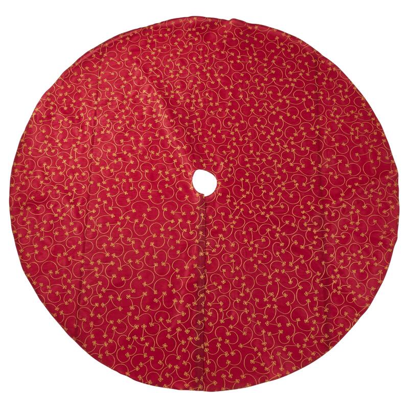 Christmas Tree Skirt With Ari Embroidered Design - 70"x70" - Burgundy