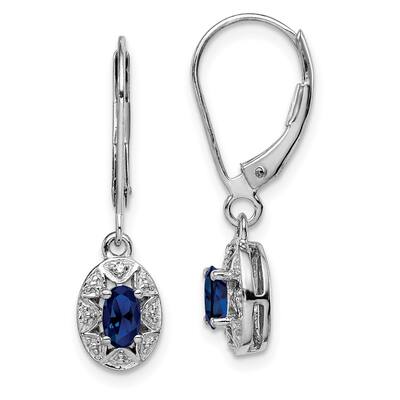 925 Sterling Silver Rhodium-Plated Diamond and Created Gemstone Dangle Earrings (L-26 mm, W-7 mm)