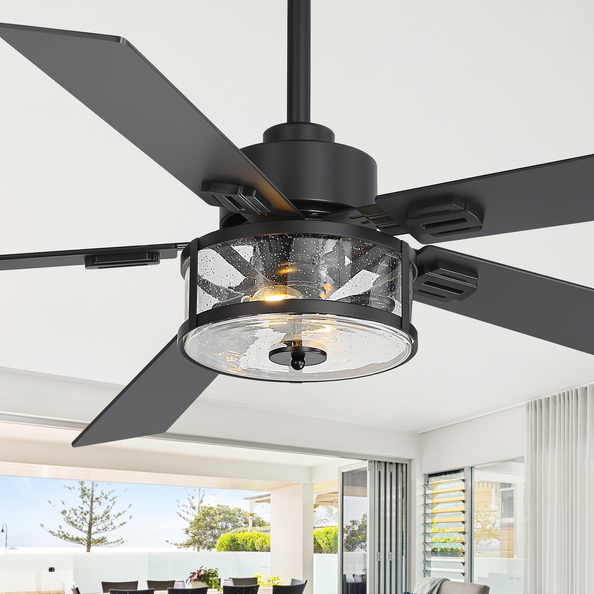 56" Reversible 5-Blade Glass Shade Ceiling Fan Chandelier with Light and Remote