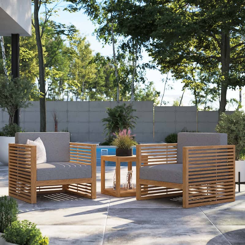 Carlsbad 3-Piece Teak Wood Outdoor Patio Outdoor Patio Set - Natural Gray