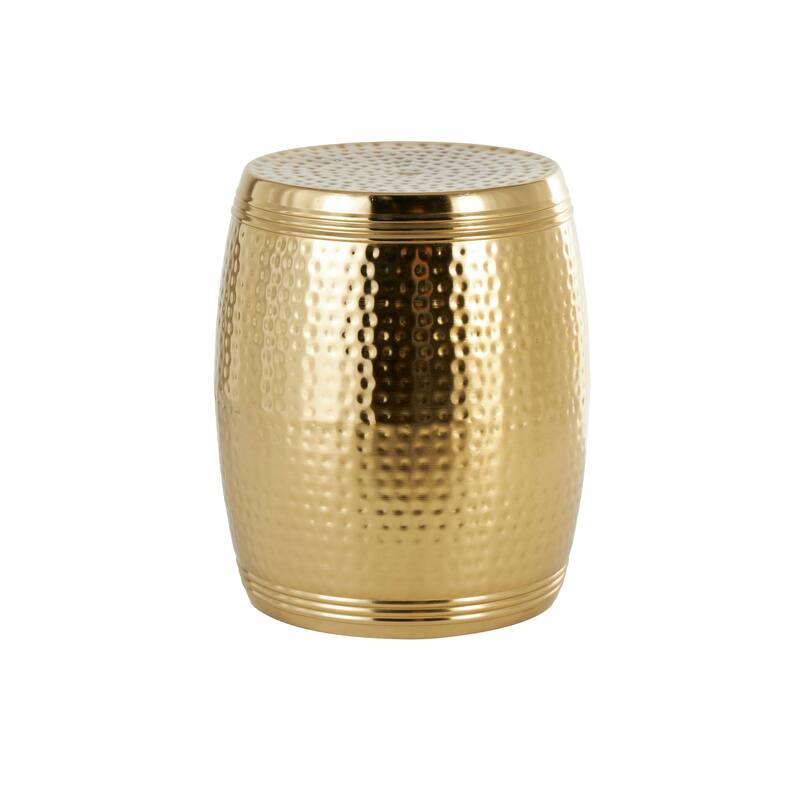 Gold or Silver Metal Hammered Drum Accent Table with Grooves