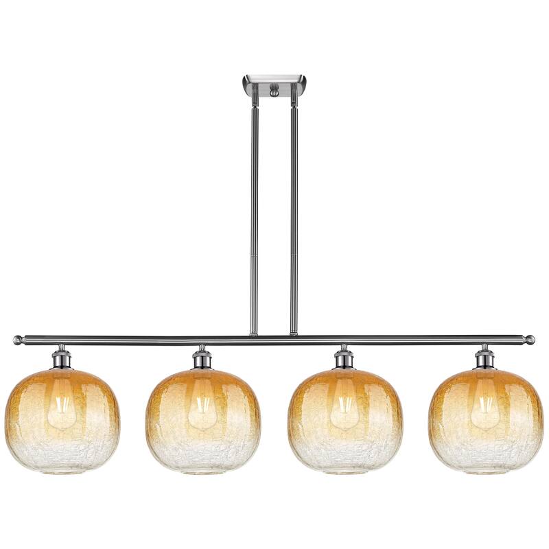 Innovations Lighting Endless Possibilities Ballston - Brookhaven Sphere - 4 Light 49" Stem Hung Island Light - Brushed Satin Nickel/Amber