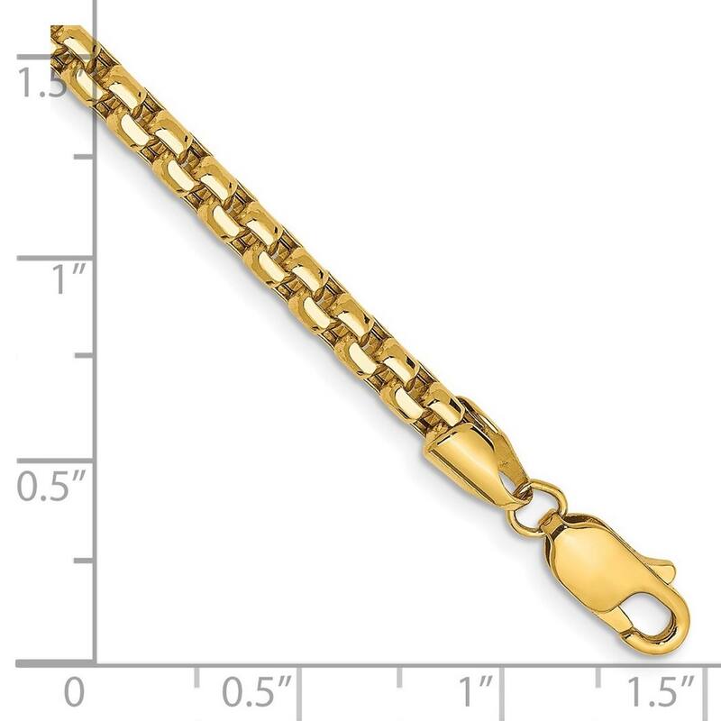 Curata 14k 3.6mm Hollow Round Box Chain Bracelet