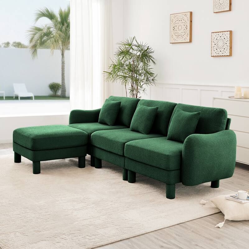 109.4" 3-Seater Modern Upholstered Sofa Couch, Deep-Seat Sectional Sofa with Shell-Shaped Armrests, Leisure Sofa for Living Room