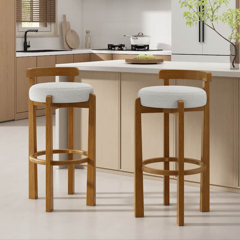 Christopher Knight Home - Elise Modern Low Back Barstool Set with Rounded Seat and Rubberwood Frame - Ivory