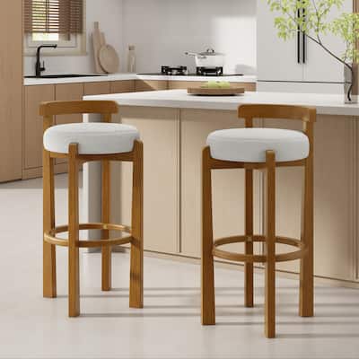 Christopher Knight Home - Elise Modern Low Back Barstool Set with Rounded Seat and Rubberwood Frame