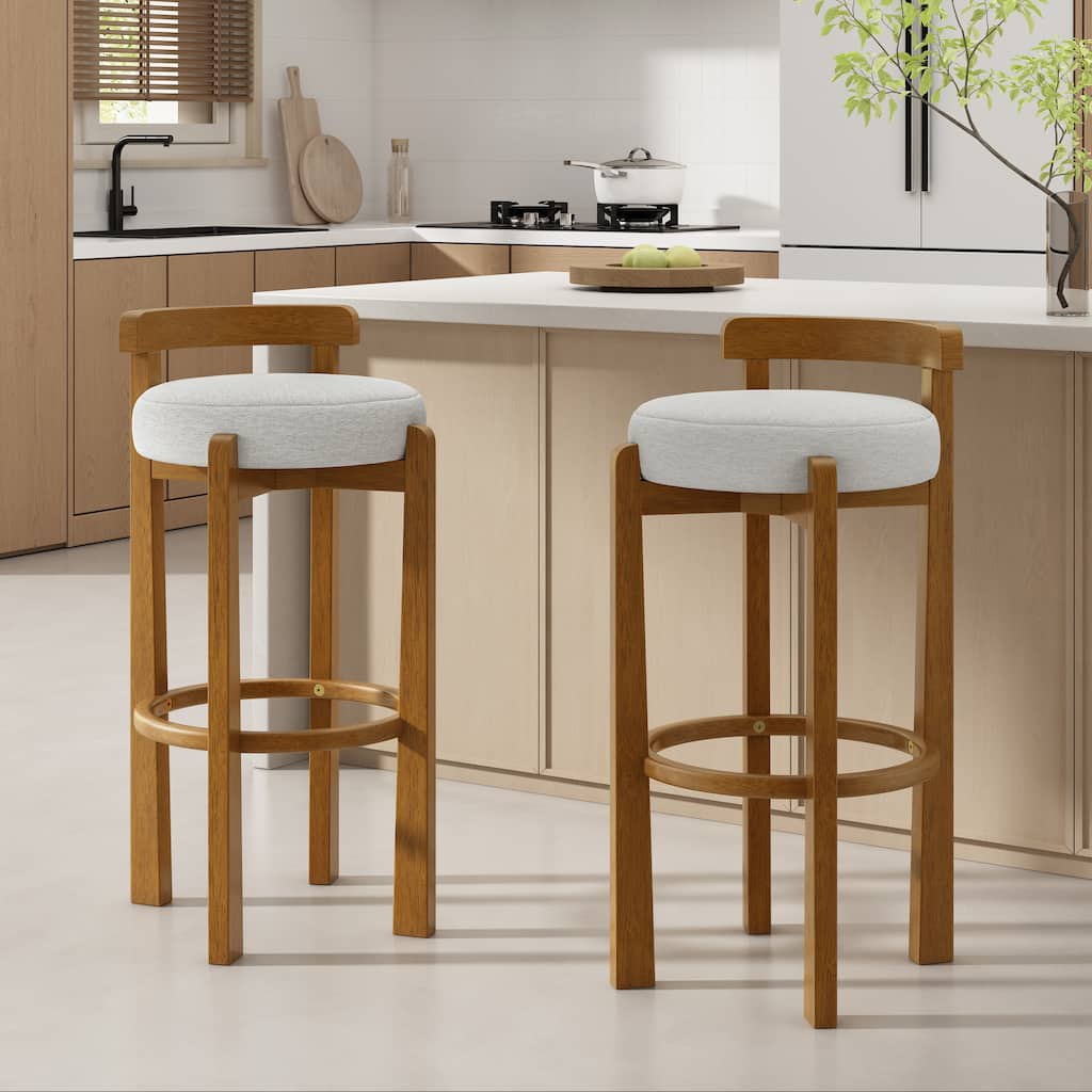 Christopher Knight Home - Elise Modern Low Back Barstool Set with Rounded Seat and Rubberwood Frame