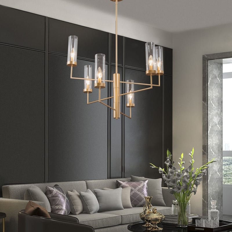 Velus Modern Gold 6-light Rotatable Chandelier Glass Shade Hanging Light for Dining Room - D26.5"xH21.5"