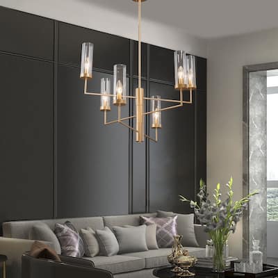 Velus Modern Gold 6-light Rotatable Chandelier Glass Shade Hanging Light for Dining Room - D26.5"xH21.5"