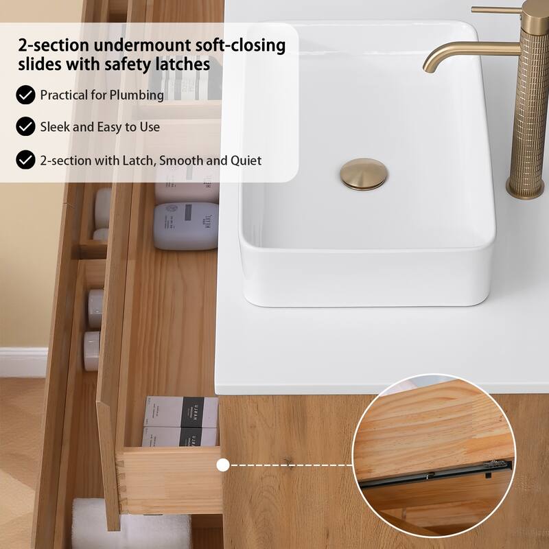 Sylphar 72 inch Toffee Oak Floating Bathroom Vanity with White Quartz Top