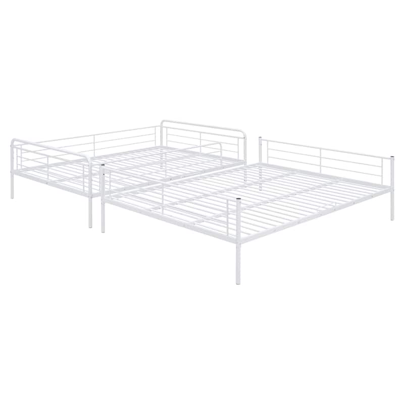 Full XL Over Queen Metal Bunk Bed, Split Into 2 Beds, Safety Guardrails & Modern Chrome Frame