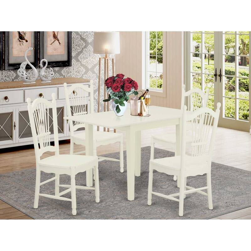 HomeStock 5-Pc Linen White Finish Solid Wood Top - Dining Room Set - Seats 4