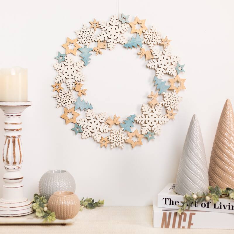 Snowflake Cut-Out Wooden Christmas Wreath - 15.75" - Unlit
