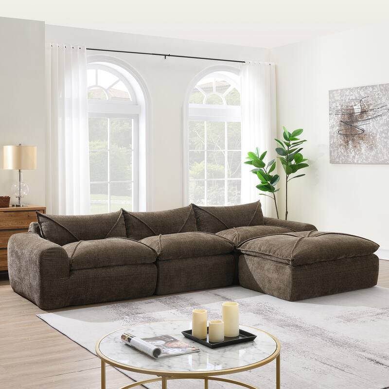 L-Shape Oversized Modular Sofa, 4 Seat Spacious Sofa - Brown