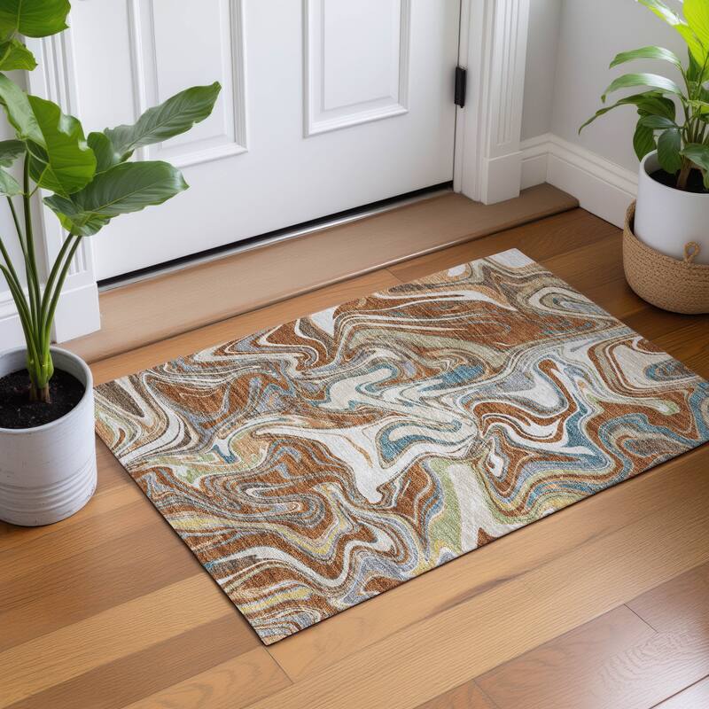 Machine Washable Indoor/ Outdoor Contemproary Fusion Chantille Rug