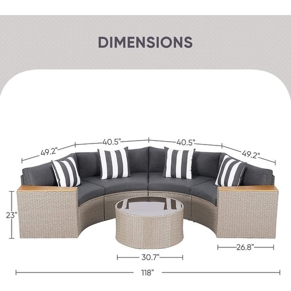 dimension image slide 1 of 3, Nuon 5-piece Outdoor Patio Conversation Sets Half Moon Furniture Rattan Wicker Sofa Sectional Set by Havenside Home