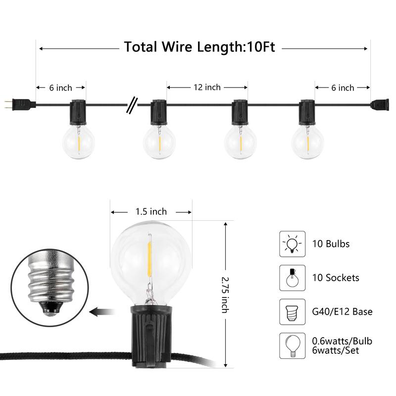 SAFAVIEH Lighting Vladiana 10 Ft LED Outdoor String Lights - Black - 120Wx2Dx3H