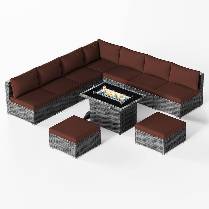 FINCATI Outdoor High-back Wicker Patio Sectional Set, 500 lbs Luxury Oversized Conversation Set, Spacious Couch Set