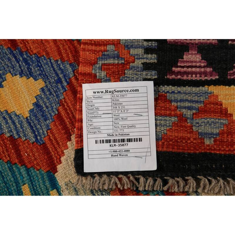 Geometric Kilim Reversible Area Rug Hand-Woven Tribal Wool Carpet - 8'3"x 11'5"