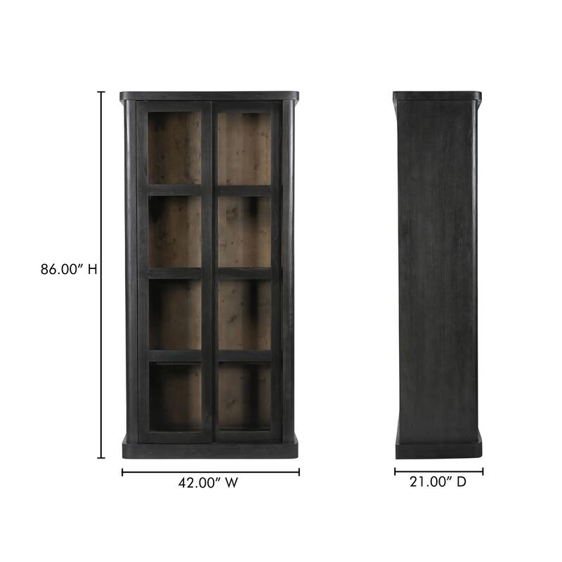 NADAAL STUDIOS Selira Cabinet, Sliding Glass Doors with Rounded Frame in Solid Neem Wood, Black