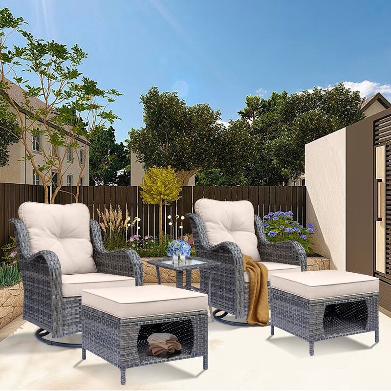 High Back Wicker Patio Furniture Outdoor Swivel Chair Set with Cushion
