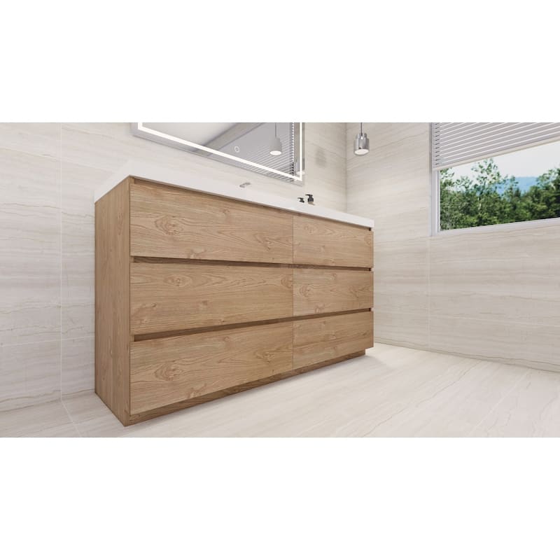 Angeles 60“ freestanding bath vanity with single basin reinforced acrylic top