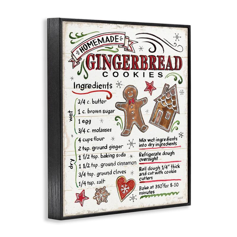 Stupell Homemade Gingerbread Cookies Holiday Cooking Instructions Framed Wall Art - Red